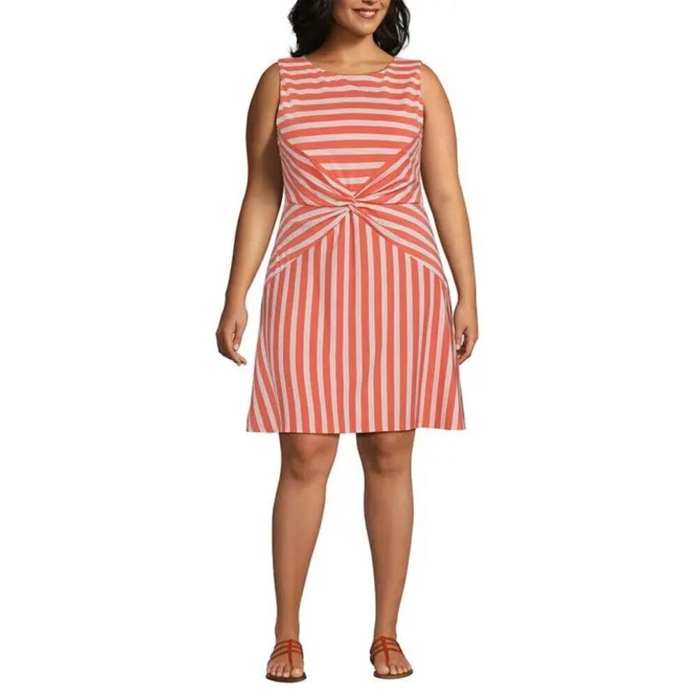 Lands End Cotton Modal Stripe Boatneck Twist Front Dress Medium Nautical NWT